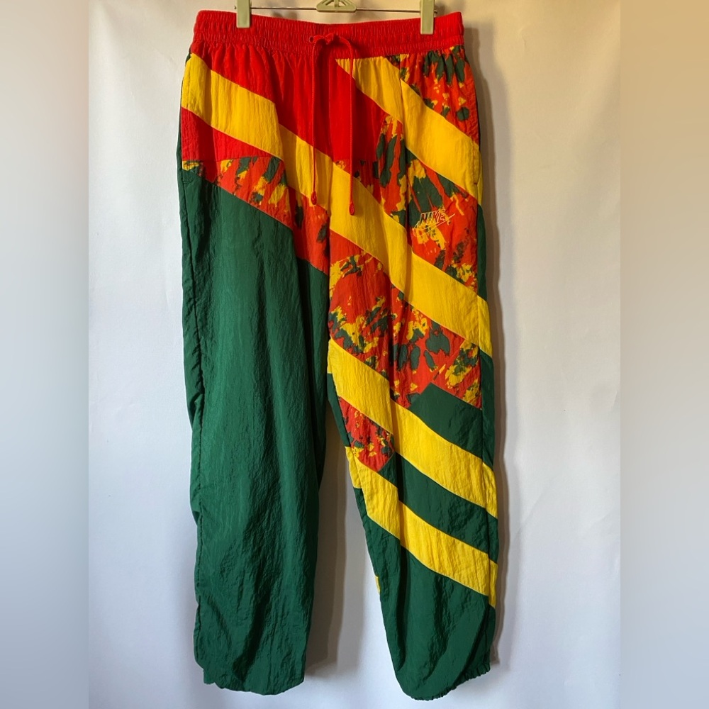 Nike Nylon Sports Pants Mens Large Red Yellow Green Retro Track Throwback